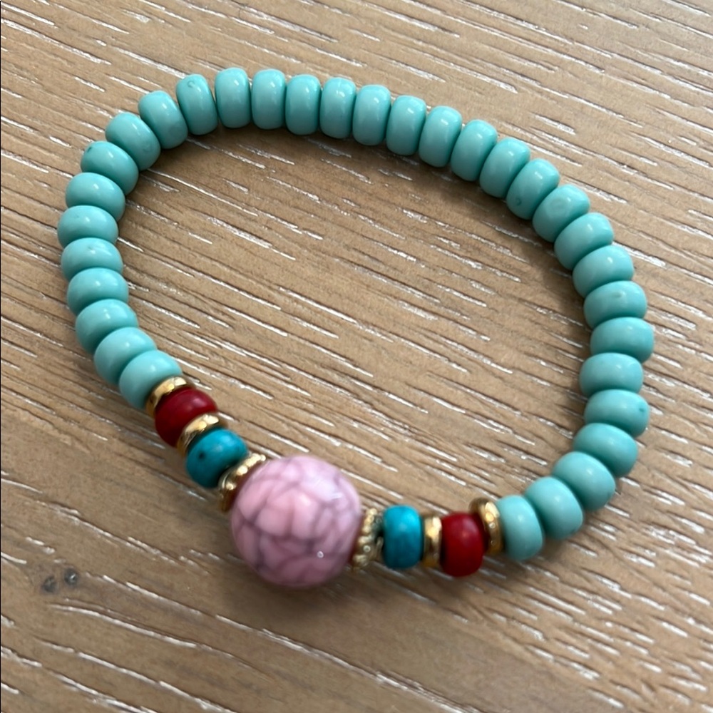 Turquoise and Pink Beaded Bracelet